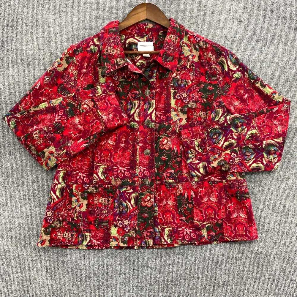 Christopher & Banks Floral Jacket Womens XL Red Paisley Holiday Boho Art Folk